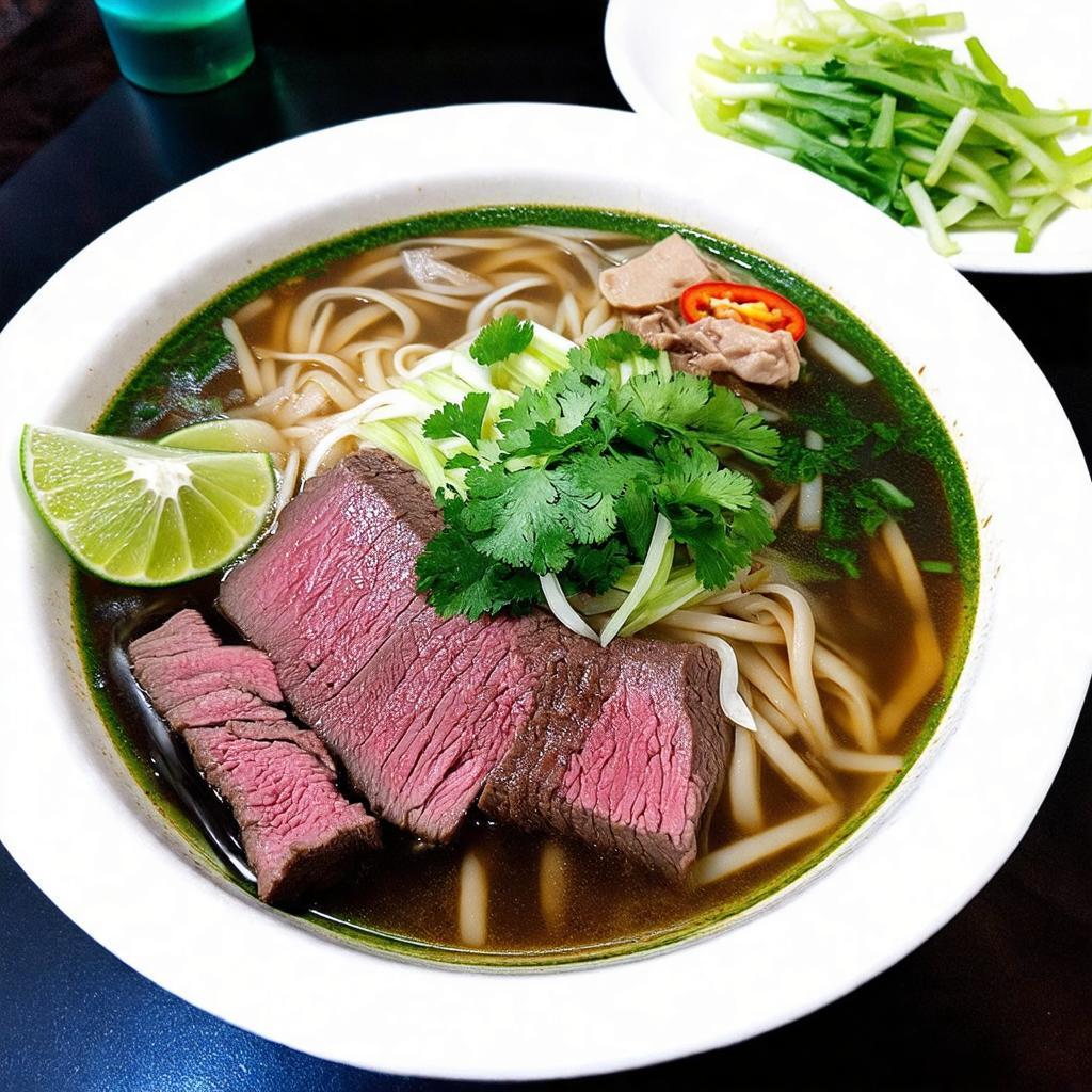 To pho bo ngon, day du thit tai nam gau gan, nuoc dung dam da tai Pho Hoa Hung Pasteur.